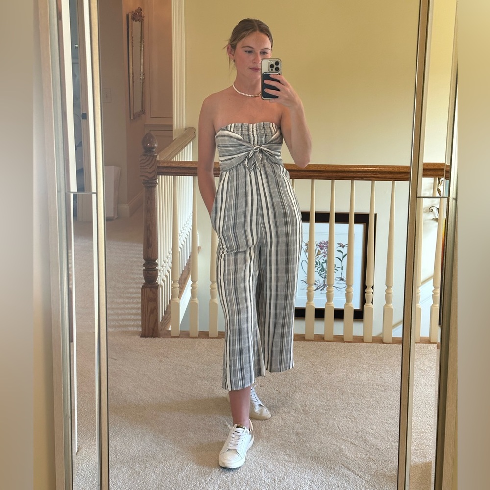 L*Space Riri Strapless Wide Leg Jumpsuit (XS, Black and Grey Stripes)